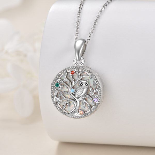 Sterling Silver Owl Locket Necklace with Opal-3