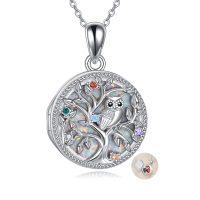 wholesale 925 Sterling Silver Owl on Opal Tree of Life Photo Lockets Pendant Necklaces for Women Gifts- Rhodium Plated