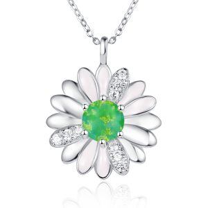 Sterling Silver Daisy Pendant Necklace with Green Opal-0