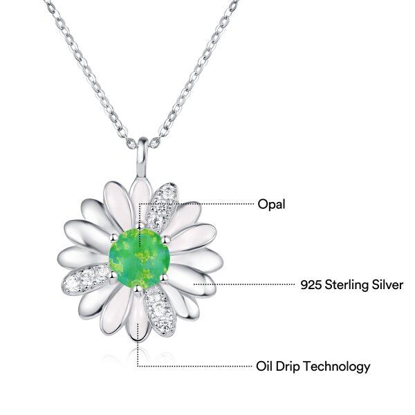 Sterling Silver Daisy Pendant Necklace with Green Opal-2