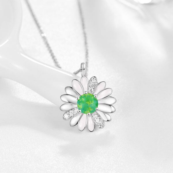 Sterling Silver Daisy Pendant Necklace with Green Opal-3