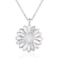 wholesale 925 Sterling Silver White Fire Opal Flower Pendant Necklace for Women's s- Rhodium Plated