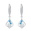 wholesale 925 Sterling Silver Blue Opal Dragonfly & Lotus CZ Earrings for Women Girls-0-0