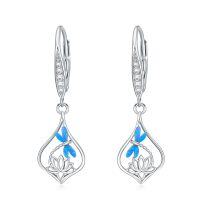 wholesale 925 Sterling Silver Blue Opal Dragonfly & Lotus CZ Earrings for Women Girls- Rhodium Plated