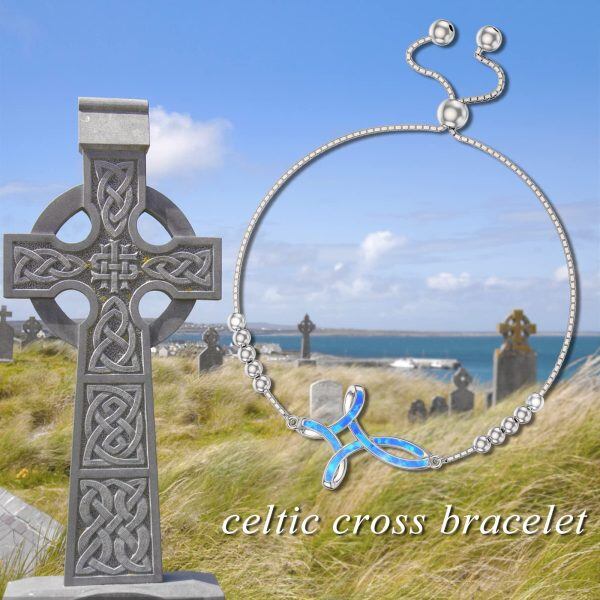 Sterling Silver Celtic Opal Cross Chain Bracelets-5