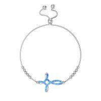 wholesale Sterling Silver Opal Beaded Celtic Cross Adjustable Bracelet for Women Girls - Rhodium Plated- Rhodium Plated