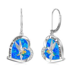 Sterling Silver Opal Hummingbird Dangle Earrings-0