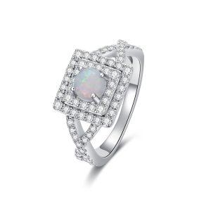 Sterling Silver White Opal Moissanite Infinity Twist Eternity Rings-0