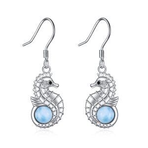 Sterling Silver Seahorse Larimar Dangle Earrings-0