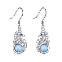 wholesale 925 Sterling Silver Larimar Seahorse Drop Earrings Sea Life Gifts for Her- Rhodium Plated