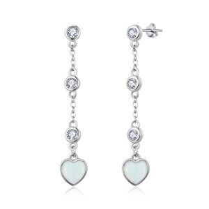 Sterling Silver Opal Heart Shaped Dangle Earrings-0