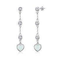wholesale 925 Sterling Silver White Opal Heart Drop Dangle Stud Earrings for Women- Rhodium Plated