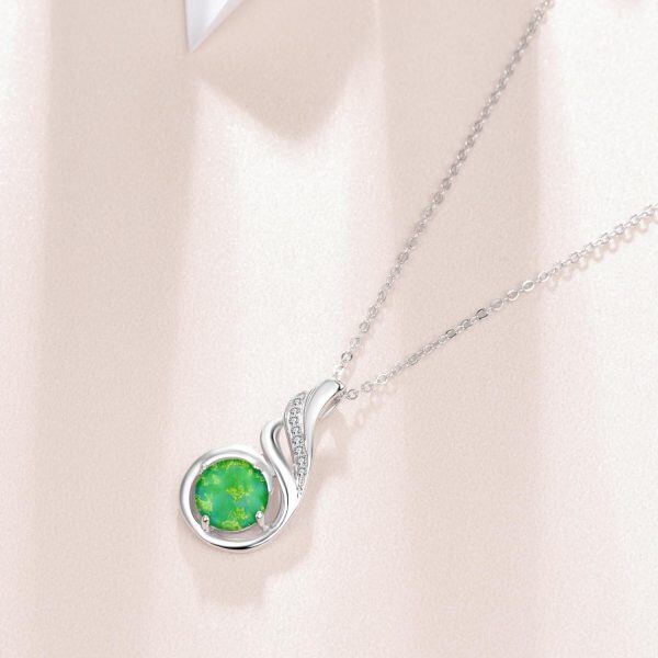 Sterling Silver Phoenix Opal Pendant Necklace with May Birthstone-4