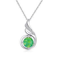 wholesale 925 Sterling Silver Green Opal Pendant Necklaces for Women's Birthday Gifts- Rhodium Plated
