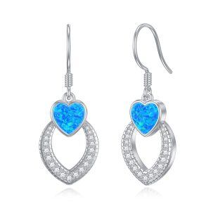 Sterling Silver Created Opal Heart Dangle Earrings-0