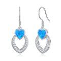 wholesale 925 Sterling Silver Metal Blue Opal Heart-Shaped Dangle Earrings for Women's Gifts-0-0
