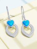 wholesale 925 Sterling Silver Metal Blue Opal Heart-Shaped Dangle Earrings for Women's Gifts-0-3