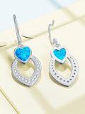 wholesale 925 Sterling Silver Metal Blue Opal Heart-Shaped Dangle Earrings for Women's Gifts-0-4