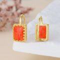 wholesale Gold 925 Sterling Silver Rectangle Red Opal Dangle Earrings - Bohemian Western Style s for Women-0-1