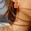 wholesale Gold 925 Sterling Silver Rectangle Red Opal Dangle Earrings - Bohemian Western Style s for Women-0-3