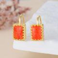 wholesale Gold 925 Sterling Silver Rectangle Red Opal Dangle Earrings - Bohemian Western Style s for Women-0-4