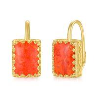 wholesale Gold 925 Sterling Silver Rectangle Red Opal Dangle Earrings - Bohemian Western Style s for Women- Gold Plated