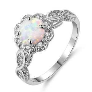 Sterling Silver White Opal Moissanite Infinity Eternity Rings-0