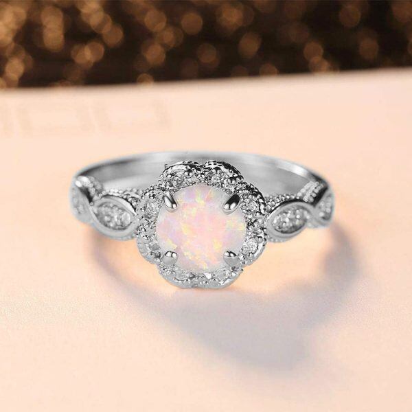 Sterling Silver White Opal Moissanite Infinity Eternity Rings-3