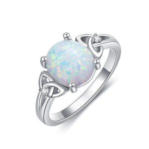 Sterling Silver White Opal Eternity Rings-0