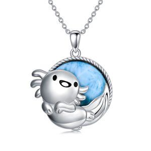 Sterling Silver Axolotl Larimar Pendant Necklace-0