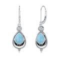 wholesale 925 Sterling Silver Teardrop Larimar & Black Onyx Dangle Earrings with CZ Accents-0-0