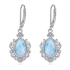 Sterling Silver Vintage Filigree Teardrop Larimar Dangle Earrings-0