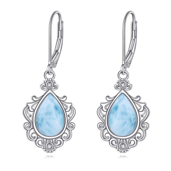 Sterling Silver Vintage Filigree Teardrop Larimar Dangle Earrings-0