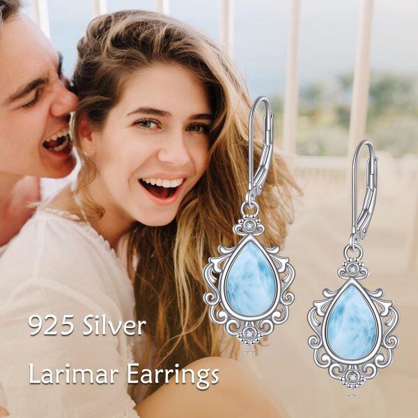 Sterling Silver Vintage Filigree Teardrop Larimar Dangle Earrings-5