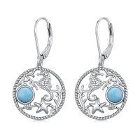 wholesale 925 Sterling Silver Larimar Starfish Seahorse Drop Earrings for Women 3Pcs Set 16MM Blue Stone Ocean Theme - Rhodium Plated