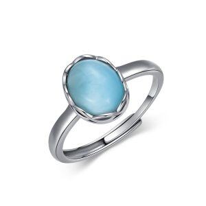 Sterling Silver Halo Larimar Adjustable Rings-0