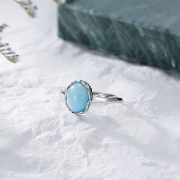 Sterling Silver Halo Larimar Adjustable Rings-3