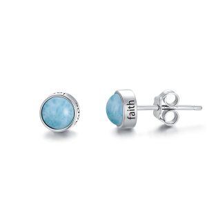 Sterling Silver Faith Hope Love Natural Larimar Stud Earrings-0