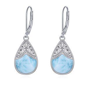 Sterling Silver Filigree Irish Celtic Teardrop Larimar Dangle Earrings-0