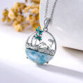 wholesale 925 Sterling Silver Larimar Dolphins & Palm Trees Pendant Necklace-0-3