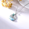 wholesale 925 Sterling Silver Larimar Dolphins & Palm Trees Pendant Necklace-0-4