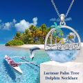 wholesale 925 Sterling Silver Larimar Dolphins & Palm Trees Pendant Necklace-0-5