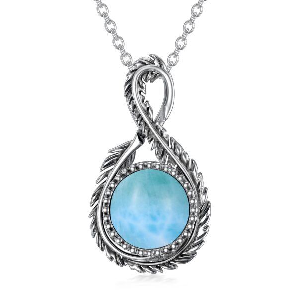 Sterling Silver Larimar Infinity Feather Pendant Necklace-0