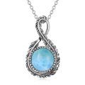 wholesale 925 Sterling Silver Natural Larimar Feather Pendant Necklace-0-0