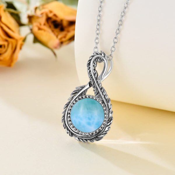 Sterling Silver Larimar Infinity Feather Pendant Necklace-3