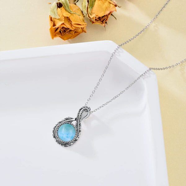 Sterling Silver Larimar Infinity Feather Pendant Necklace-4