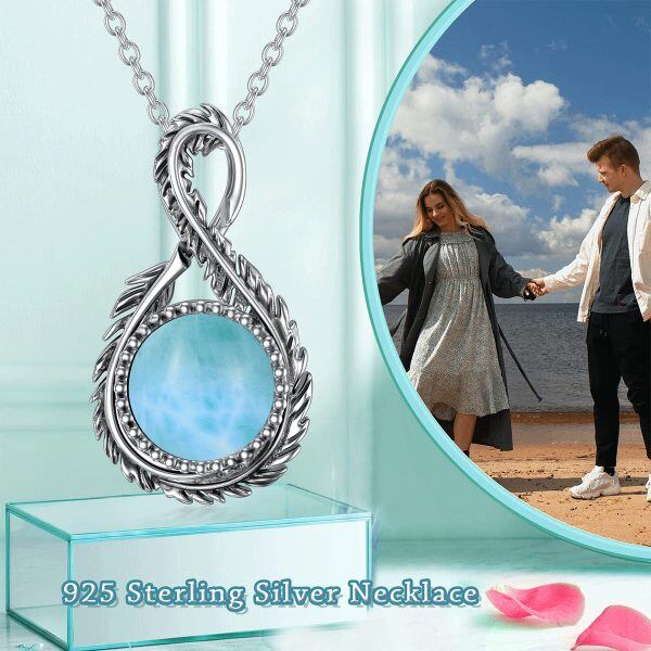 Sterling Silver Larimar Infinity Feather Pendant Necklace-5