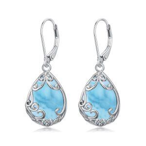 Sterling Silver Larimar Filigree Dangle Earrings-0