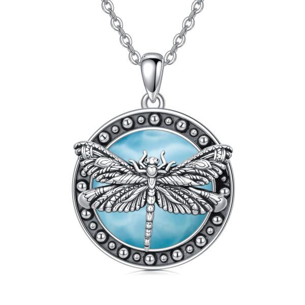 Sterling Silver Larimar Dragonfly Pendant Necklace-0