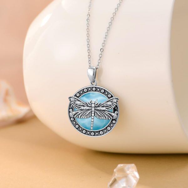 Sterling Silver Larimar Dragonfly Pendant Necklace-3